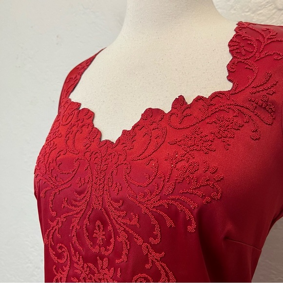 Vintage 90s Y2K Dress Sheath Red Satin Beaded Goth Gothic Retro CDC 6 - Picture 5 of 16